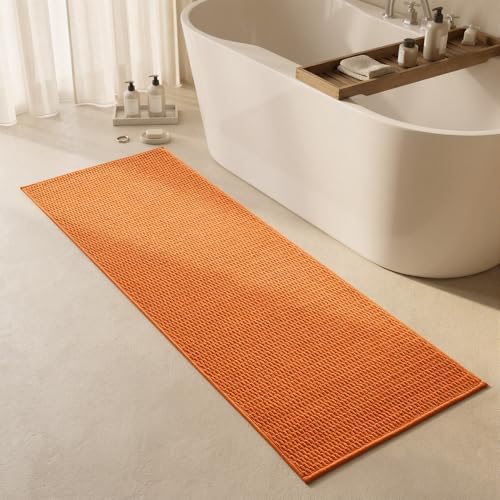 Triohero Bathroom Runner Rugs, Long Bath Mat Runner Washable Thin Quick Dry Low Pile Bathroom Runner Rugs Non Slip, Orange 24"x70" - color: Orange, size: 24"x70"