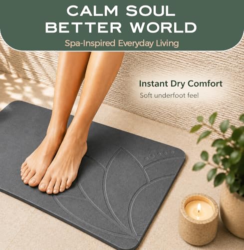 Stone Bath Mat, Diatomaceous Earth, Quick Dry - West Lotus | Non-Slip, Stone Bath Mats for Bathroom, Diatomite, 23.6"x15.4", Luxury Bath Mat - color: West Lotus