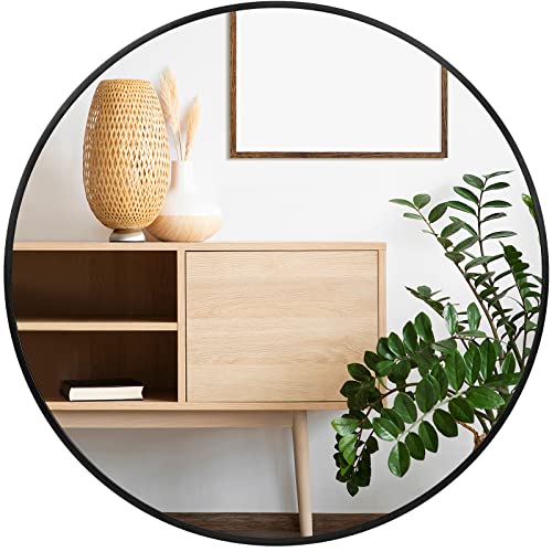 Fabuday Black Round Mirror for Wall 24 inch - Circle Mirror for Bathroom, Entryway, Living Room, Hallway, Vanity Decor, Big Matte Metal Frame Mirror - color: Black, size: 24"L x 24"W