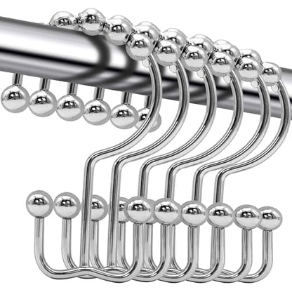 Shower Curtain Hooks,12 Pcs Rustproof Metal Shower Curtain Rings,Free Sliding Double Shower Hooks for Shower Curtain & Liners,Shower Curtain Hangers for Bathroom Shower Curtain Rods Curtains (Silver) - color: Silver
