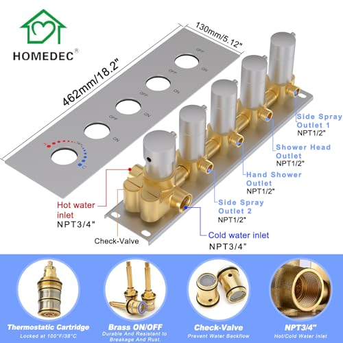 HOMEDEC 16inch Round Rain Shower Head System with Dual 6" Wall Shower Heads, 4 Way Diverter Valve with 2-Function Handheld Shower, Brushed Nickel - color: Brushed Nickel, style: 4-Way + 2x 6" Top (No Jets)