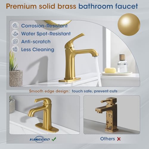 Single Hole Bathroom Faucet,‎Bathroom Sink Faucet,Brushed Gold Bathroom Faucet 1 Hole,with Pop Up Drain and cUPC Supply Lines for Vanity,Lavatory RV Farmhouse (HG-8901-BG) - color: A-Brushed Gold