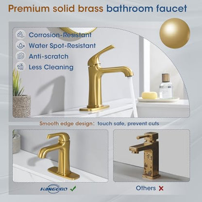Single Hole Bathroom Faucet,‎Bathroom Sink Faucet,Brushed Gold Bathroom Faucet 1 Hole,with Pop Up Drain and cUPC Supply Lines for Vanity,Lavatory RV Farmhouse (HG-8901-BG) - color: A-Brushed Gold