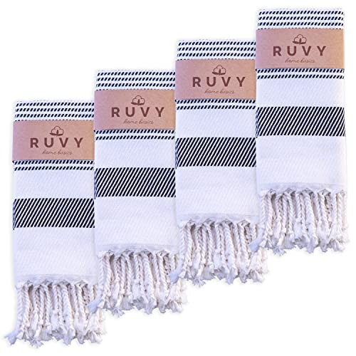 Ruvy Home Basics Turkish Hand Towels for Bathroom Set of 4 | 18"x40", Cotton | Decorative Towel for Bathroom, Kitchen, Dishcloth, Tea, Yoga, Face, Gym - Black - color: Black, size: Modern - 4 Pack