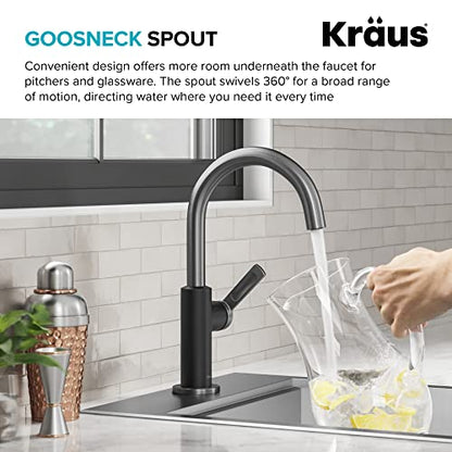 Kraus Oletto Single Handle Kitchen Bar Faucet in Matte Black/Spot Free Black Stainless Steel, Kitchen Sink Faucets, KPF-2822MBSFSB - color: Matte Black/Spot Free Black Stainless Steel, style: Bar Faucet