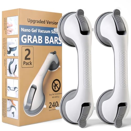 2PK Grab Bars for Shower Handle, Elderly Assistance Products, Grey | Seniors Removable Bar Safety, Suction Cup for Bathtubs and Showers/Bathroom/Walls, Heavy Duty Handrails Grip, No Drilling - color: Grey-2 PACK