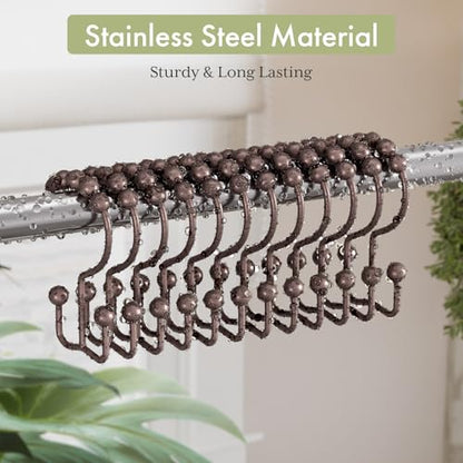 Shower Curtain Rings, Stainless Steel Shower Curtain Hooks Rings, 12 Pcs Double Glide Shower Rings for Bathroom Shower Curtain Rods Dual Rust-Resistant Shower Hooks, Bronze - color: Bronze, style: Double Hooks