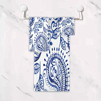 ALAZA Towels Set of 3 Blue Paisley Hand Towel Bath Towel Washcloth Soft Thin Face Guest Towel Kitchen Tea Dish Towels Bathroom Decorations Housewarming Gifts - color: Multi02