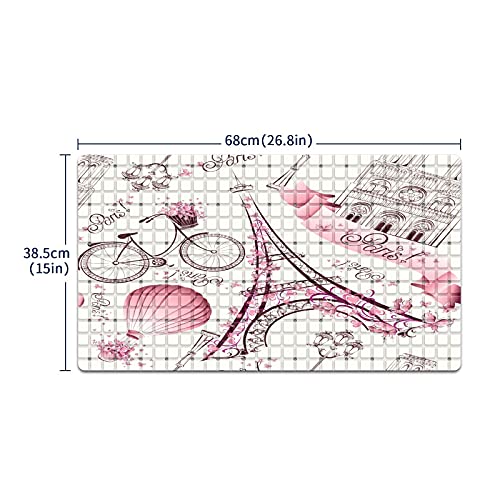 Bath Tub Mat Non Slip Shower Mat Paris Eiffel Tower Pink Retro Love Bike Hot Balloon Extra Long Bathtub Mat 26.8x15 inches Bathroom Bath Mat with Suction Cups Drain Holes Machine Washable