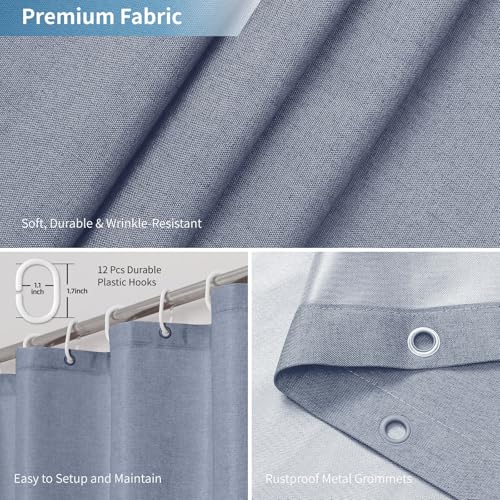 Extra Long Fabric Shower Curtain,No Liner Needed,72x96,Blue Gray | 2-in-1 Design,Linen Textured,100% Waterproof TPU-Laminated Backing,Magnetic Weighted,Machine Washable,For Bathroom,Hotel - color: Blue Grey, size: 72"W x 96"L (Pack of 1)