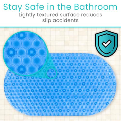 Vive Oval Bathtub Mat - Nonslip Shower Floor Pad - Non-Slip and Non-Skid | For Bath Tub with Strong Rubber Suction Cup Grip - for Baby, Elderly, Kids, Bathroom (Blue) - color: Blue