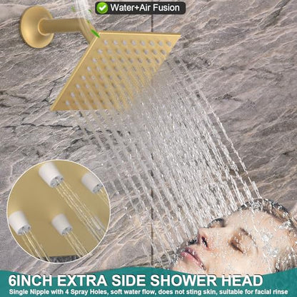 HOMEDEC 15.7x31.5" Rainfall and 6" Dual Shower Heads with Handheld Spray Combo, Full Body Shower System with 6pcs Body Jets, Brushed Gold - color: Brushed Gold, style: 4-Way + 1x 6" Top