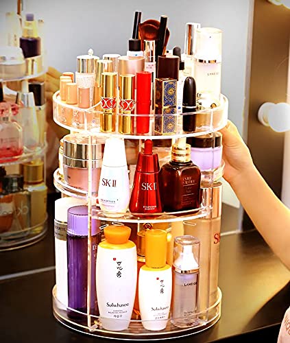 Cq acrylic Rotating Makeup Organizer,Adjustable Spinning Skincare Organizer for Vanity,Countertop,Clear Rotating Perfume Organizers,Bathroom Lazy Susan Organizer and Spin Skin Care Storage Rack,1 Pack - size: 4 Tier No Pattern