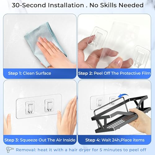 Shower Caddy Adhesive Replacement Hooks, Heavy Duty Waterproof Strips, No Drilling for Bathroom Shelves, Kitchen Racks, and Soap Holders (Transparent-8Pack 2Hook) - color: Transparent-8Pack 2Hook
