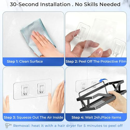 Shower Caddy Adhesive Replacement Hooks, Heavy Duty Waterproof Strips, No Drilling for Bathroom Shelves, Kitchen Racks, and Soap Holders (Transparent-8Pack 2Hook) - color: Transparent-8Pack 2Hook