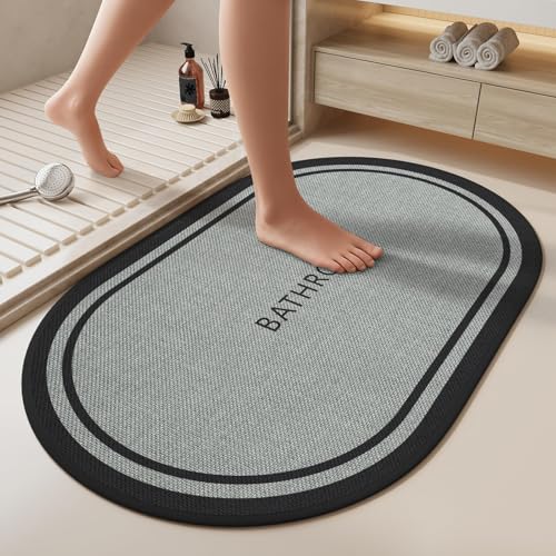 Bath Mat Non Slip,Quick Dry Bathroom Rug Door,16"x24",Border Grey | Absorbent Washable Rubber Backing Bath Rug Shower Mat Bathroom Floor Mat for Sink Bathtub Beside Shower Entrance - color: Border Grey, size: 16"x24"