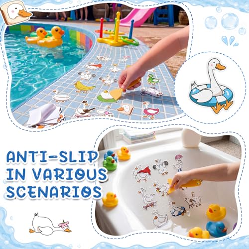 Fullhawl 30 Pcs Funny Goose Non Slip Bathtub Stickers, Cute Goose Bath Safety Decals, Anti Slip Shower Traction Stickers with Scraper, Waterproof Bathroom Tub Floor Adhesive Appliques - style: Goose