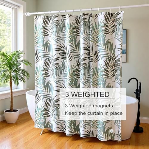 TIKABC Shower Curtain Liner, 4G PEVA Shower Liner, Plastic Waterproof Shower Curtains, 72x72 inch with Grommet Holes 3 Magnetic Weights - color: Bamboo Leaf