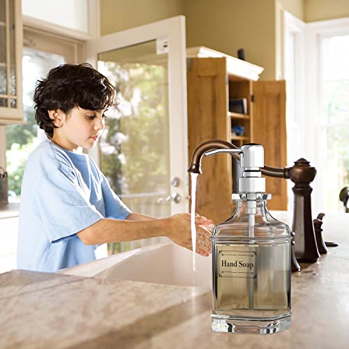 GLADPURE Soap Dispenser - 2 Pack, 18 Oz Antique Design Thick Glass Hand Soap Dispensers; with 304 Rust Proof Stainless Steel Pump, 6Pcs Clear Stickers, for Kitchen, Bathroom - Silver - color: Silver