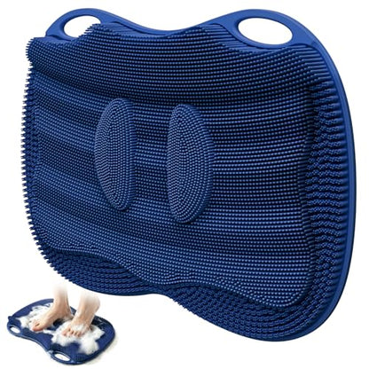 Shower Foot Scrubber Mat Large 2.0- Silicone Feet Toes Massage Exfoliate Cleaner Pad Long Brush Without Bending Non-Slip Suction Cups in Shower Floor Bathtub Foot Relax Spa 17.4 * 13" Navy Blue - color: 17.4*13.4" Navy Blue