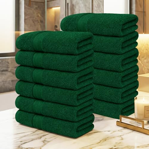 100% Cotton Hand Towels 18x28 Inches, 600 GSM, Soft & Absorbent, Set of 12, Green - color: Green, size: Hand Towel Set of 12