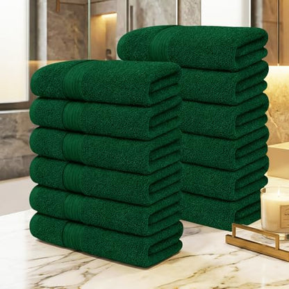 100% Cotton Hand Towels 18x28 Inches, 600 GSM, Soft & Absorbent, Set of 12, Green - color: Green, size: Hand Towel Set of 12