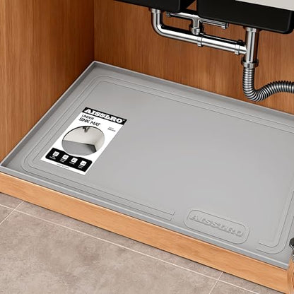 Aisslro Under Sink Mat 28" X 19", Waterproof Silicone Under Sink Mats for Kitchen, Anti-Leak Shelf Liner & Cabinet Protector with Raised Edge, [BPA Free] Bathroom Tray Home Organizer, Grey | BPA-Free Raised-Edge Cabinet Protector & Leak Tray for Bathroom