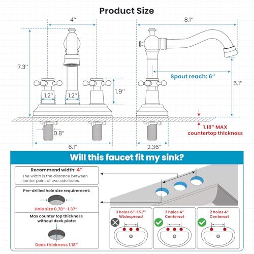 gotonovo 4 Inch Centerset Bathroom Faucet 2 Cross Handles Deck Mount 2 Hole Lavatory Vanity Utility Mixer Tap with Water Supply Hoses and Pop Up Drain RV Farmhouse, Brushed Gold - color: Brushed Gold