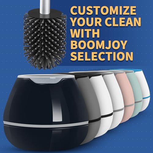 BOOMJOY Toilet Brush and Holder 2 Packs, Silicone Toilet Bowl Brush with Tweezers for Bathroom, RV Cleaning-Black & Grey - color: Black & Grey