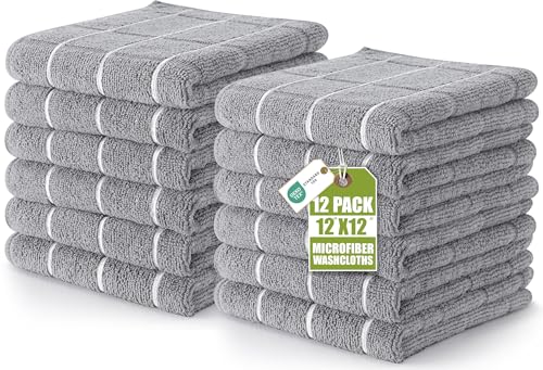 Utopia Towels 12 Pack Microfiber Fingertip Wash Cloths 12x12 Inch Grey | Highly Absorbent, Super Soft, Multipurpose, Ideal for Kitchen Hotel Spa and Gym
