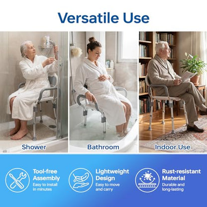 BlessReach Shower Chair for Inside Shower, 400 lbs Adjustable Shower Stool with Suction Feet, Shower Seat for Inside Tub Bathroom Bench Shower Chair for Elderly and Disabled - Grey
