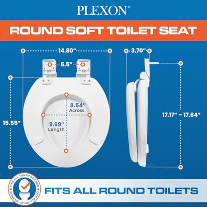 Plexon Soft Cushioned Toilet Seat, Round, White, Slow-Close Lid & Seat, Quick-Release Hinge, Easy To Clean & Change - color: White, size: Round