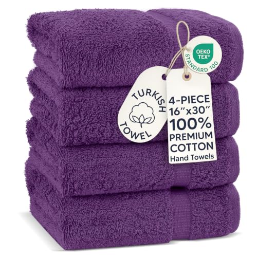 Chakir Turkish Linens 4 Piece Hand Towels, 100% Cotton Turkish Towels for Bathroom, Luxury Soft Absorbent Hand Towel Set, 16 x 30 Inches, Eggplant - color: Eggplant