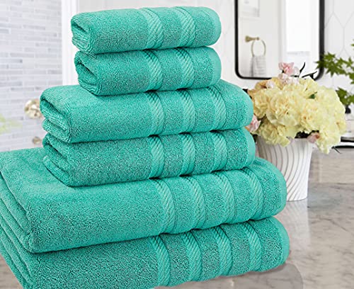 American Soft Linen 100% Carde Cotton 6 Piece Towel Set, 590 GSM Heavy Weight Soft Absorbent Turkish Towels for Bathroom, Turquoise - color: Turquoise