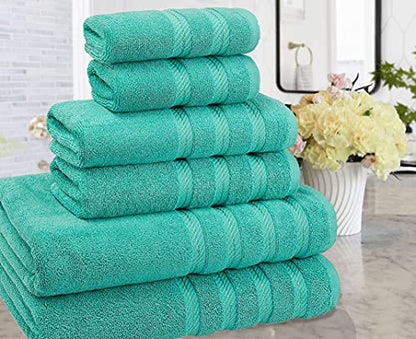 American Soft Linen 100% Carde Cotton 6 Piece Towel Set, 590 GSM Heavy Weight Soft Absorbent Turkish Towels for Bathroom, Turquoise - color: Turquoise