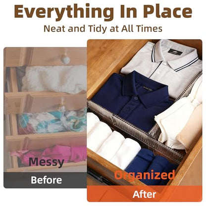 Adjustable Drawer Dividers for Clothes - 2 set Transparent Dresser Organizers, Shallow Drawer Dividers for Clothes, Kitchen, Office, Bathroom Storage