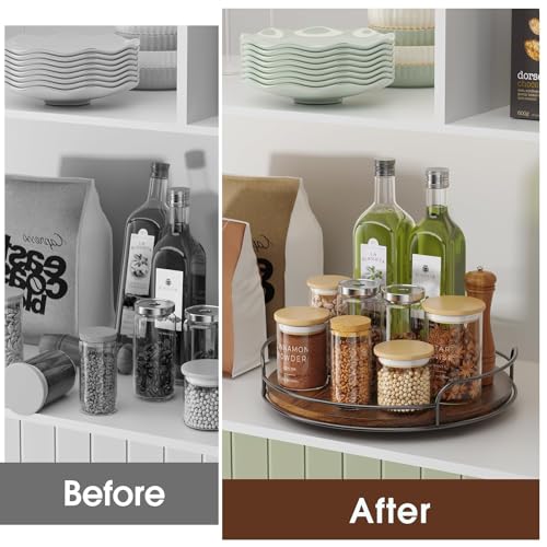 LAMU 10'' Lazy Susan Organizer, Wooden Lazy Susan Turntable for Cabinet, Table Top, Kitchen, Pantry, Bathroom Countertop Organizer, 1 Pack - size: 10in 1 Pack