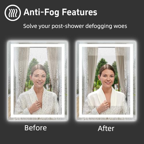 36"x 24" LED Bathroom Mirror with Lights, Anti-Fog, Dimmable, Backlit + Front Lit Smart Mirror, Lighted Bathroom Vanity Mirror for Wall, Shatter-Proof Tempered Glass(Horizontal/Vertical) | Front & Backlit, Memory Function, HD Tempered Glass Vanity Mirror,
