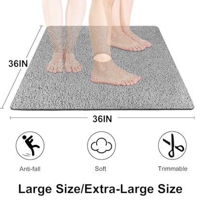 Extra Large Square Shower Mat, Yonala 36 x 36 Inch Non Slip Shower Mats for Inside Shower, Soft PVC Loofah Shower Floor Mat with Central Drain Hole, Quick Drying, Easy Clean - size: 36" x 36" (Square)