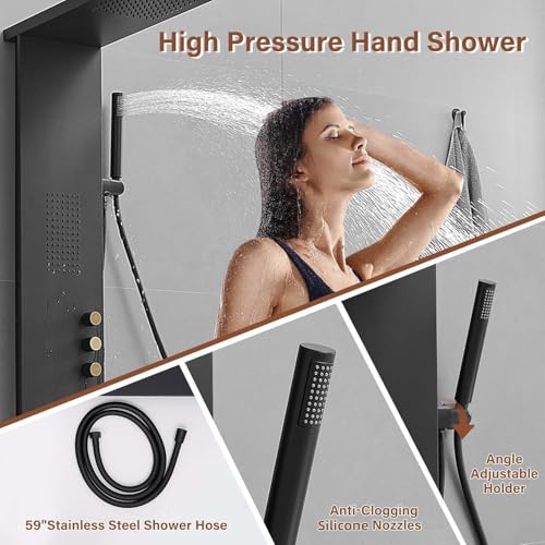 3 in 1 Shower Panel Tower System with Rainfall Shower Head, Handheld Shower Wand and Body Spray Stainless Steel Shower Tower Multi-Function Shower Panels for Bathroom, Black - color: Black, style: 3 IN 1 Shower Panel