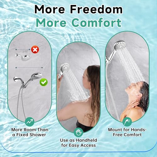 BRIGHT SHOWERS High Pressure Shower Head with Handheld, 9 Spray Settings Showerhead Built in Power Wash to Clean Tub and Pets, Extra Long 69" Hose, Adjustable Bracket, Chrome - color: Chrome, style: 2.5 GPM | 9 Modes
