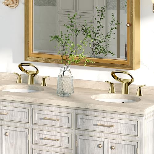 Gold Bathroom Faucet 3 Hole, 8 Inch Widespread Gold Faucets 2-Handle for Bathroom Vanity Sink with Adjustable Spout, with Supply Line, for 6 to 12 in Sink - color: Bright Gold, style: Modern