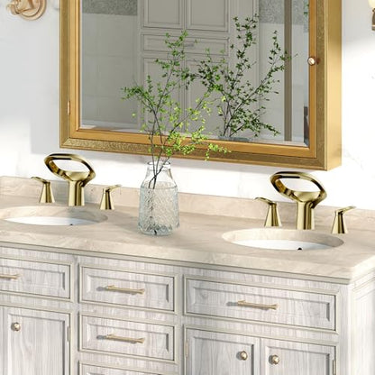 Gold Bathroom Faucet 3 Hole, 8 Inch Widespread Gold Faucets 2-Handle for Bathroom Vanity Sink with Adjustable Spout, with Supply Line, for 6 to 12 in Sink - color: Bright Gold, style: Modern