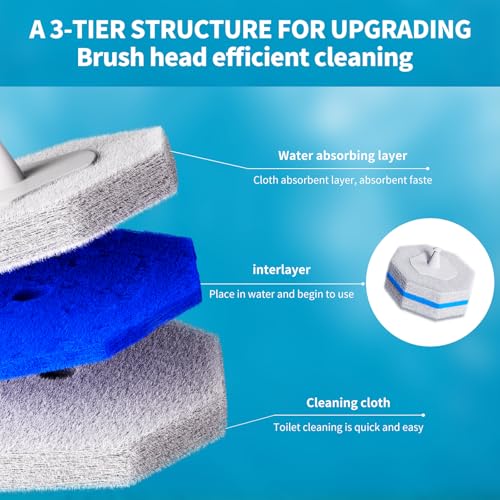 Disposable Toilet Brush with 50 Cleaner Refills Pads，Wall Mounted Toilet Bowl Holder Set，Toilet Cleaning System Starter Kit，Bathroom Cleaning System for Sink Bathtub Wash Basin