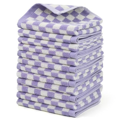 Jacquotha Cotton Washcloth 12 Pack (Lilac Checkered) | Soft Absorbent Washcloths Facecloth, Cotton Face Towels Set for Body Showering 13x13 Inches - color: Lilac