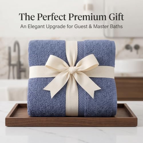 Maisonette Elegance 100% Organic Cotton Turkish Bathroom Towels Set, Ideal Quick Dry Luxury Washcloths, Hand & Large Luxury Bath Towels for Shower (6 Pack), Dark Blue (Mineral) - color: Mineral, style: Bath Towel Set - 6 Piece