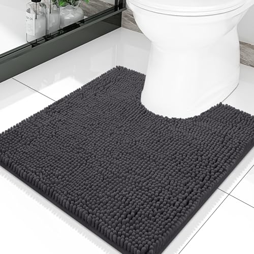 Smiry Luxury Chenille Toilet Rugs U-Shaped 20x20, Soft Absorbent Non-Slip Contour Bathroom Rugs for Toilet, Machine Washable Contoured Bath Mats, Charcoal Grey - color: Charcoal Grey, size: 20" X 20" Contour Rug