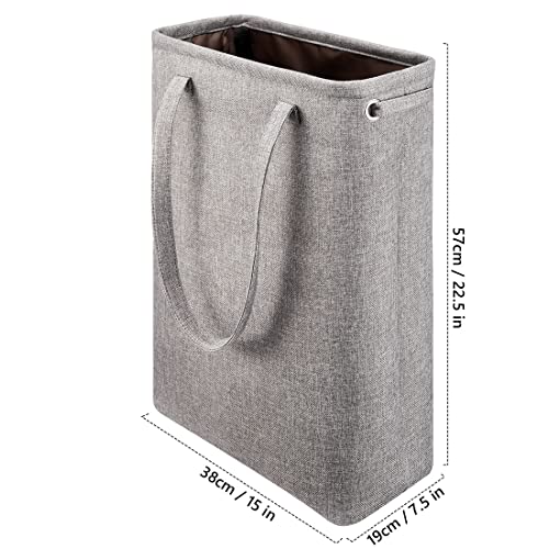 Laundry Basket with Handles Grey Coffee-Slim Laundry Bin Collapsible Dirty Clothes Basket Narrow Laundry Bag Foldable Dirty Hamper for Camping, Dorms, Apartments - color: Grey