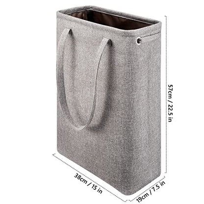 Laundry Basket with Handles Grey Coffee-Slim Laundry Bin Collapsible Dirty Clothes Basket Narrow Laundry Bag Foldable Dirty Hamper for Camping, Dorms, Apartments - color: Grey