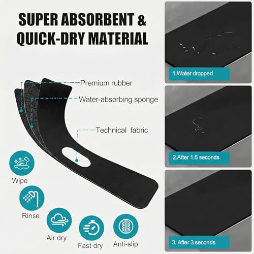 2PCS Absorbent Mat for Bathroom 4IN Centerset Oval-Hole Faucet-23.5" Lx4.5 | Splash Guard for 2-Handle Faucet Sink 3 holes - Cuttable Kitchen Counter Protector Drip Catcher for Irregular Sink, Black